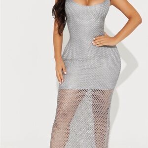 Women Silver Mesh Maxi Dress